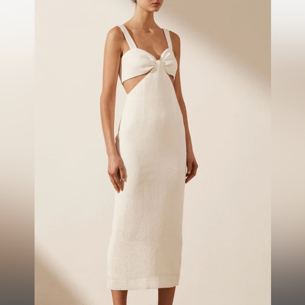 NWT Shona Joy Simone gathered cut out midi ivory dress - US 6